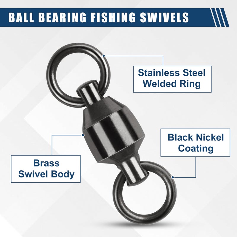 Shaddock Fishing Ball Bearing Fishing Swivels Tackle - Barrel Swivel Connectors, High Strength Stainless Steel Solid Welded Rings for Saltwater Freshwater Lures Leader Lines, 25pcs, Size3 130lbs - Image 3